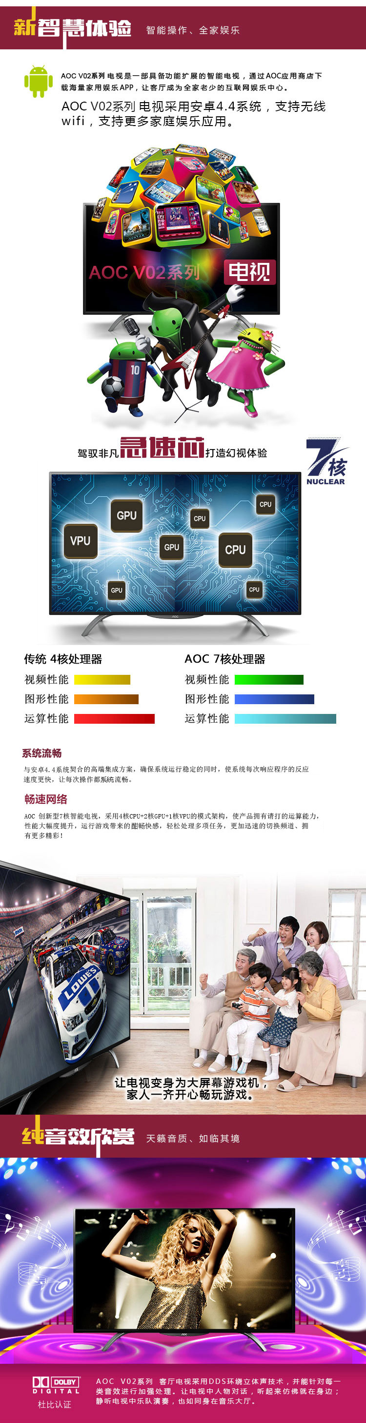 AOC LD32V02S  32英寸智能网络 LED数字电视/显示器（黑色）
