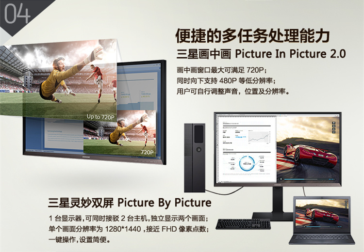 三星（SAMSUNG）S32D850T 32英寸LED液晶高分显示器（2K分辨率+广视角+升降旋转100SRGB10 bit面板）