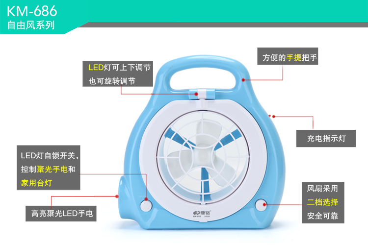 
                                        
                                        康铭（KANGMING）LED多功能风扇台灯儿童手提灯KM-686蓝色                