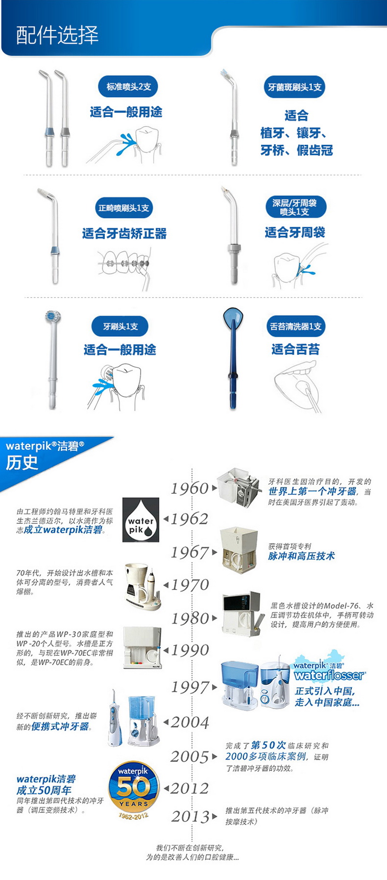 
                                        
                                                                                洁碧（Waterpik）冲牙器/水牙线/洗牙器/洁牙机 非电动牙刷 家用台式超效型蓝白款 WP-100EC                