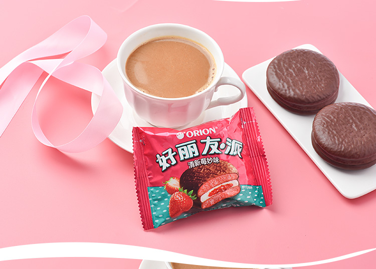 好丽友orion饼干蛋糕零食点心清新美妙味草莓派18枚