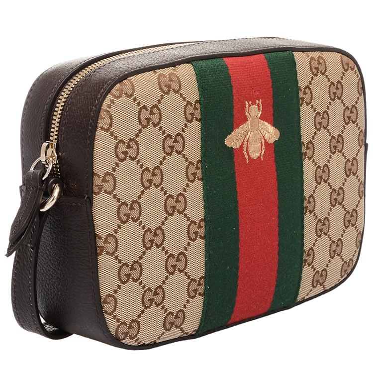 gucci 古驰 女款双g印花棕色饰边织物单肩斜挎包 412008 kqwyg 8869
