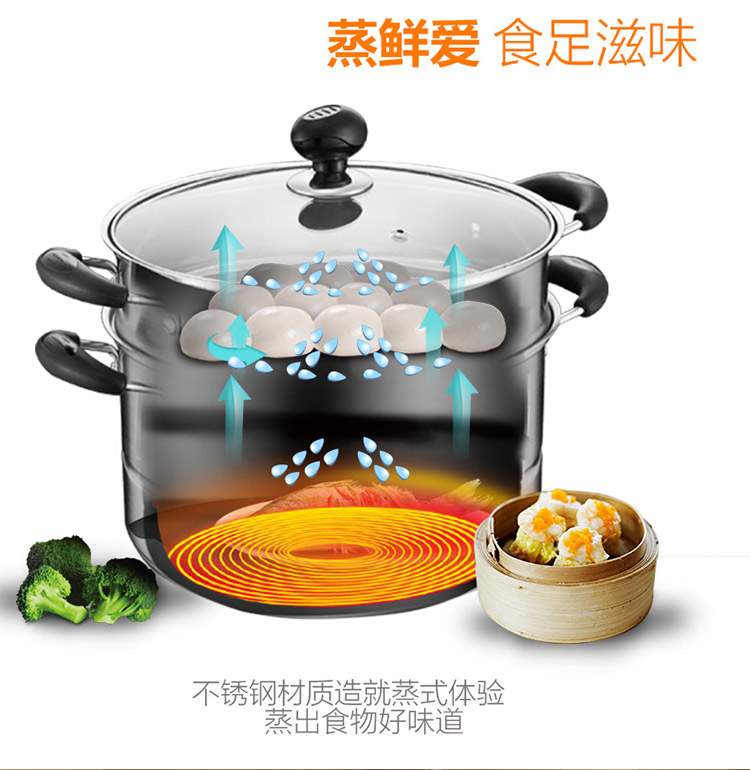 
                                        
                                                                                爱仕达 ASD 蒸锅不锈钢锅双层蒸锅蒸馒头锅煲汤锅蒸笼26CM电磁炉燃气通用锅具QVL1526(WG)                