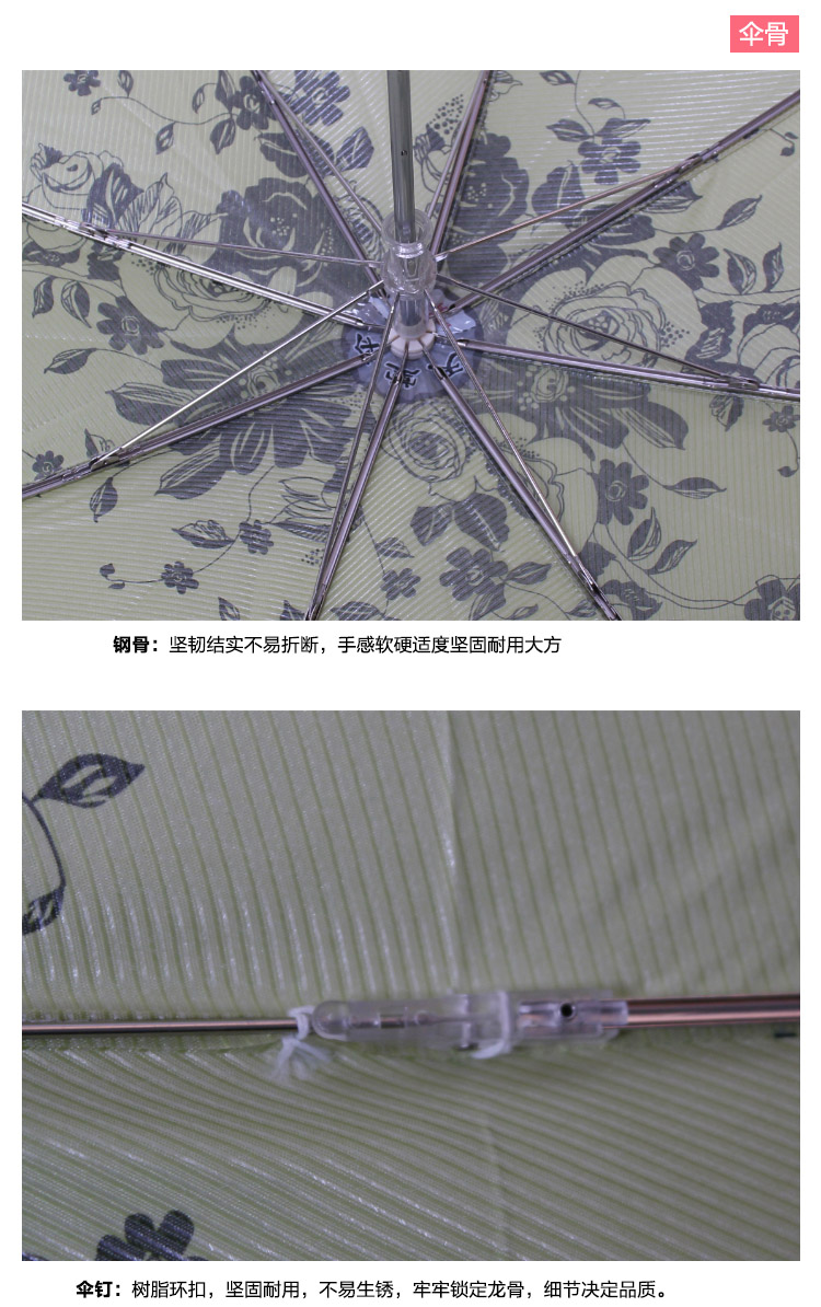 天堂伞 群芳吐蕊钻石粗斜布压花丝印二折毛笔太阳伞 暗橙 2308E