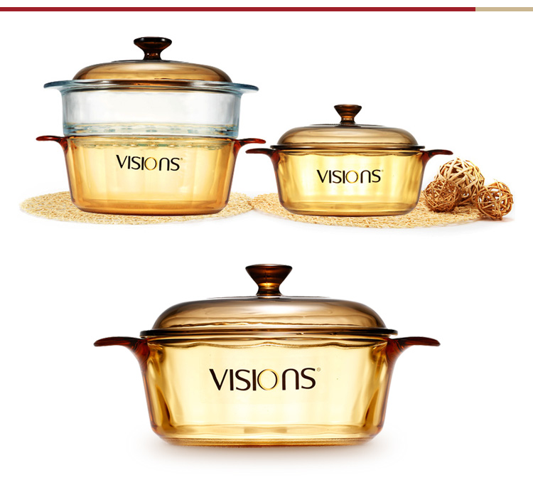 康宁VISIONS 1.25L+2.25L晶彩透明锅蒸格三件套VS-120VSM/JD