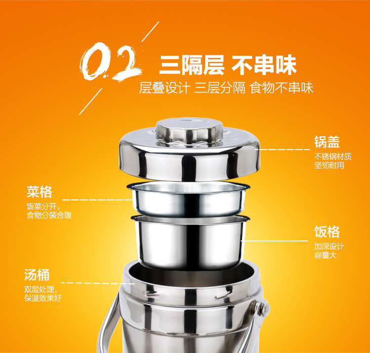 
                                        
                                                            美厨（maxcook）304不锈钢保温饭盒提锅1.4L 双层保温桶学生便当盒 MCB-1.4L                