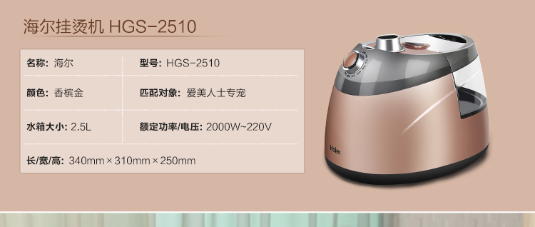 海尔（Haier）挂烫机 HGS-2510单杆香槟金蒸汽挂烫机10档2.5L