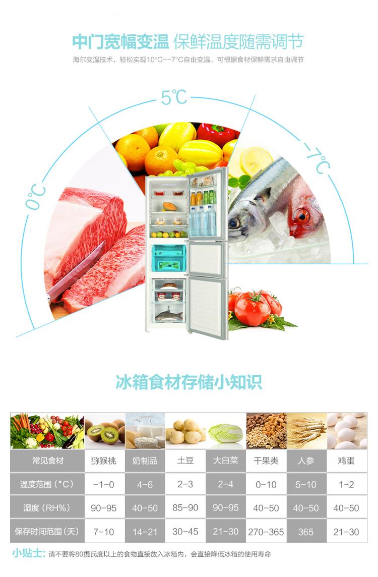 
                                        海尔（Haier）216升 三门冰箱 电脑控温 节能环保 大冷冻能力 BCD-216SDN                