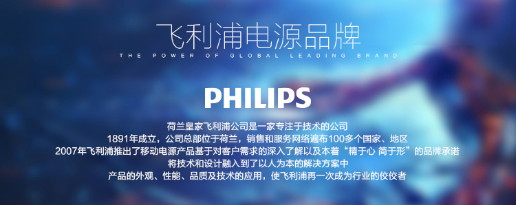 飞利浦 9000毫安 移动电源/充电宝 聚合物 双USB输出 DLP6091 金色 触控显示电量