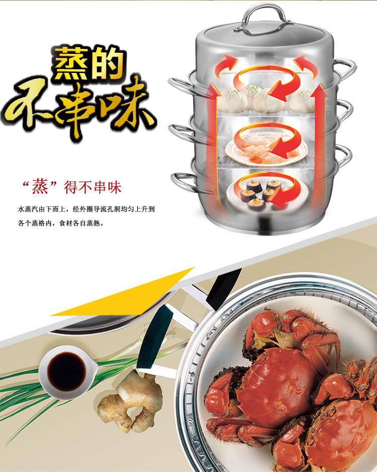 
                                        
                                        爱仕达 26CM三层复底不锈钢蒸锅QL1526S 电磁炉蒸锅带蒸屉蒸格 不串味设计                