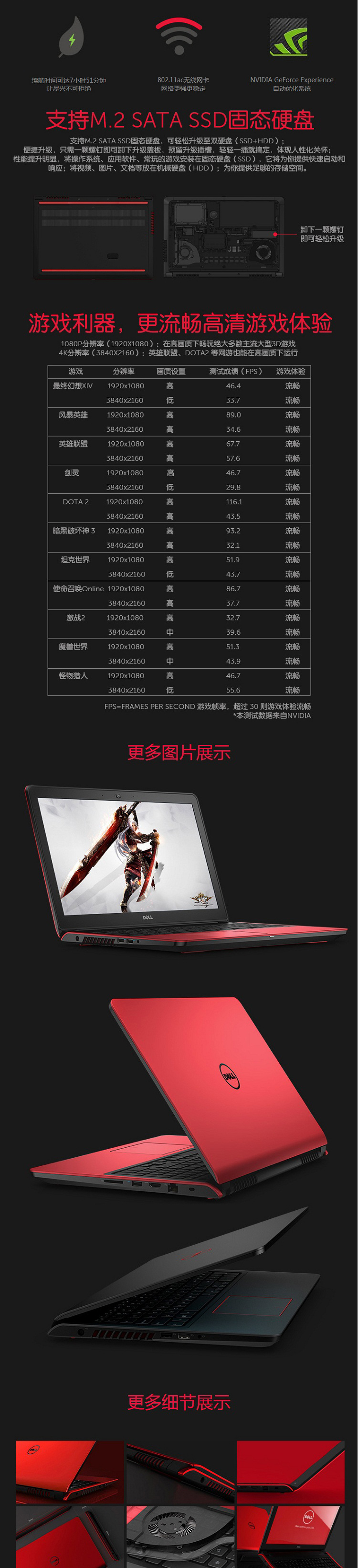 戴尔(DELL) 灵越游匣15P-1548B 高配防眩光屏游戏笔记本电脑(i5-4210H 4G 1T 4G独显 1080P Win8 15.6英寸)黑