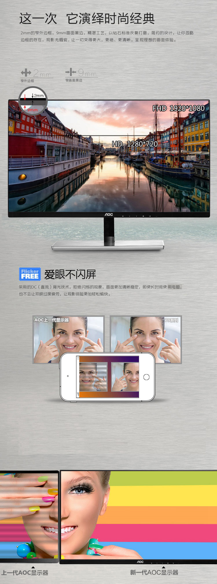 
                                                            AOC I2279VWHE 21.5英寸AH-IPS广视角窄边框爱眼不闪屏电脑显示器(HDMI)                