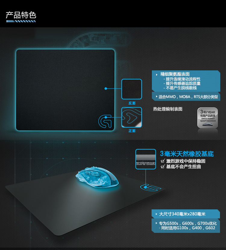 
                                        罗技（Logitech） G440 硬质游戏鼠标垫                