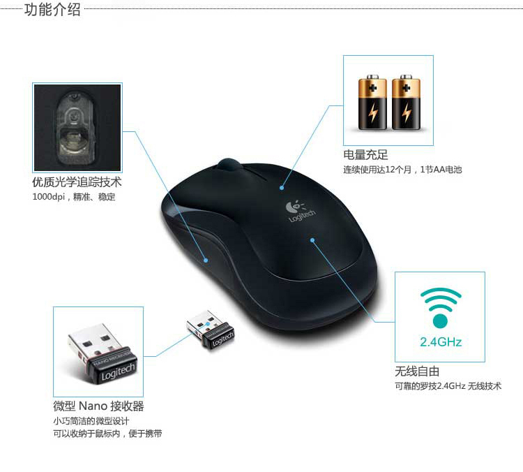 
                                        
                                                            罗技（Logitech）B175企业版 鼠标 无线鼠标 办公鼠标 对称鼠标 黑色 自营 带无线2.4G接收器                