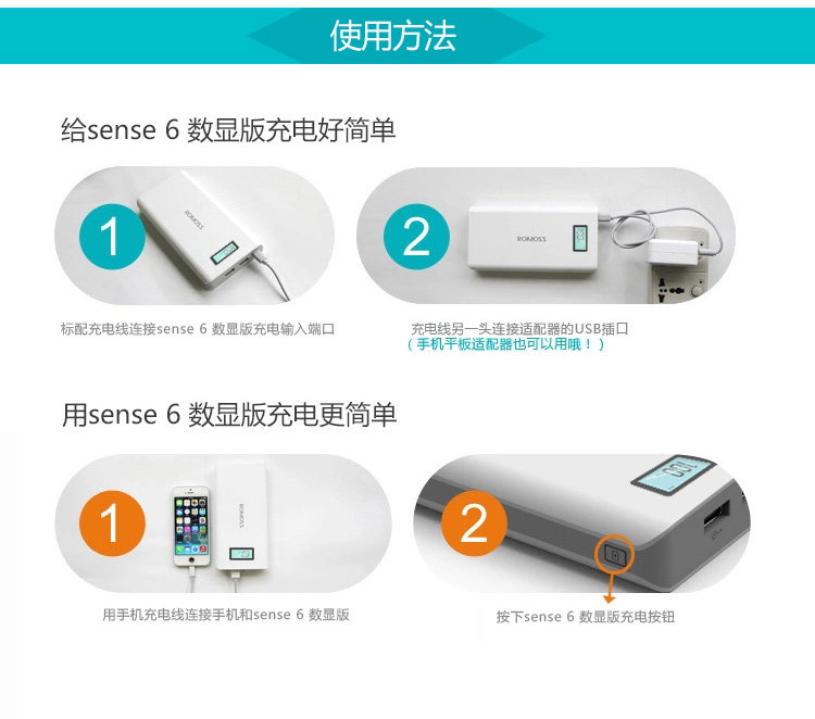 
                                        罗马仕（ROMOSS）sense6Plus 移动电源/充电宝20000毫安 苹果/安卓手机/平板通用 数显屏 聚合物电芯 白色                