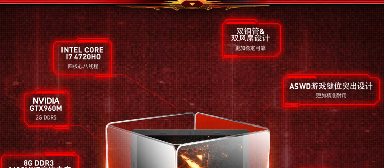 联想（Lenovo）拯救者 14.0英寸游戏本（i7-4720HQ 8G 128G SSD+1T GTX960M 2G独显 FHD IPS屏 背光键盘）黑