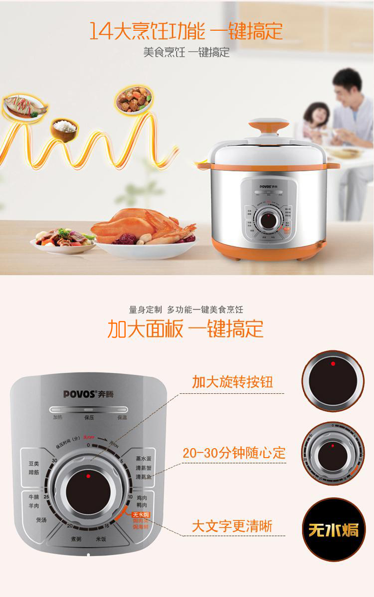 
                                        奔腾（POVOS）电压力锅高压锅无水焗高压电饭锅6L LJ652                