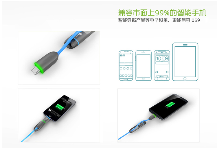 
                                        幻响（i-mu）苹果6/6s数据线充电线 安卓Micro二合一 iPhone5/6s/7 Plus/SE/iPad Air Mini 华为小米 绿色                