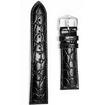 海奕施(hirsch)表带鳄鱼纹牛皮各品牌男女手表通用表带黑色黑线钢色针