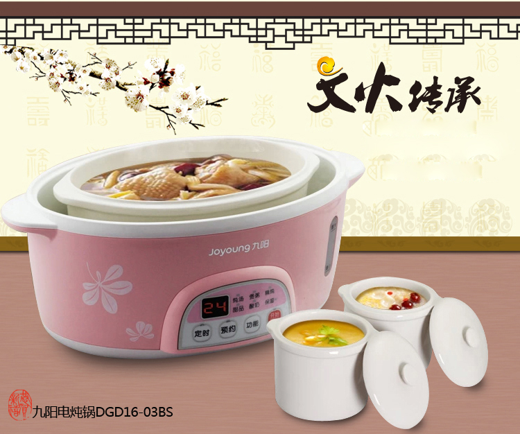 
                                        
                                        九阳（Joyoung）电炖锅 1.6L 迷你炖盅 一锅三盅 预约定时DGD16-03BS                