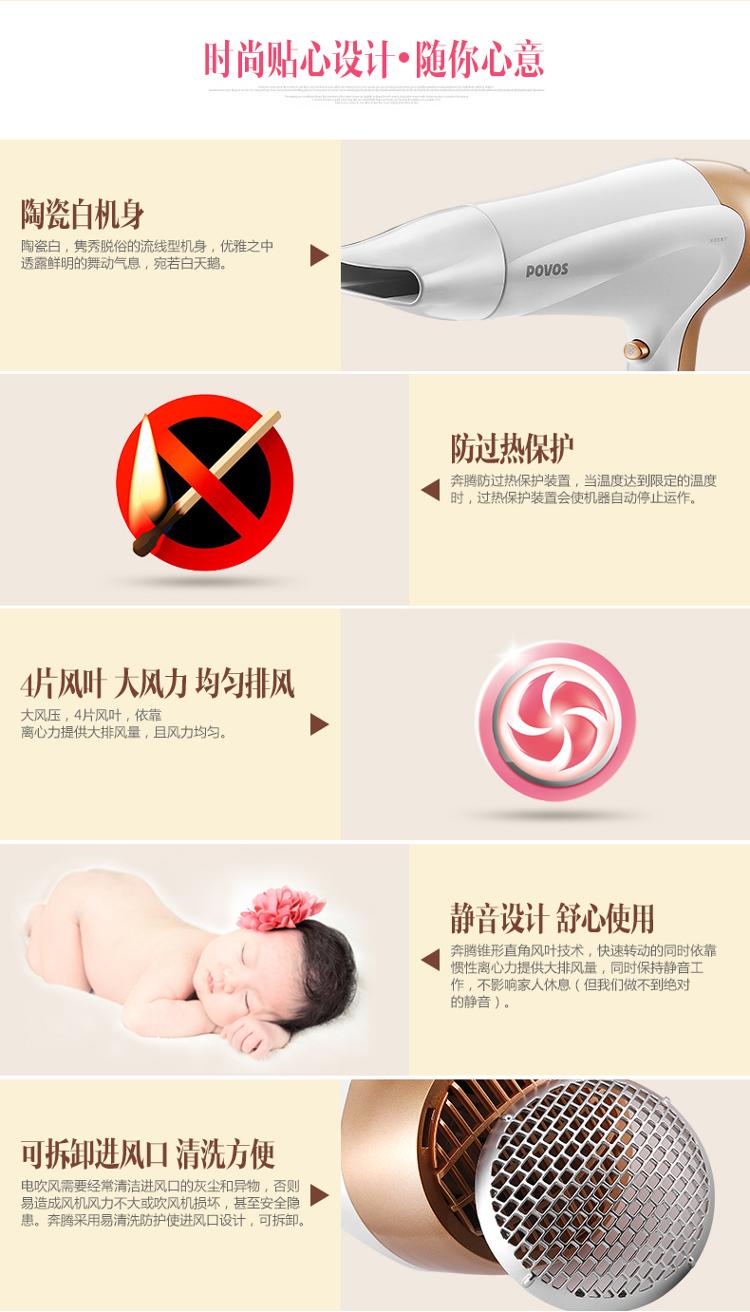 奔腾（POVOS）PH5300I 电吹风机 大功率 陶瓷白 高贵典雅白天鹅系列