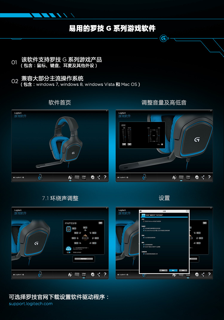 
                                                            罗技（G）G430 7.1环绕声游戏耳机麦克风 电脑电竞耳机耳麦 头戴式 吃鸡耳机                