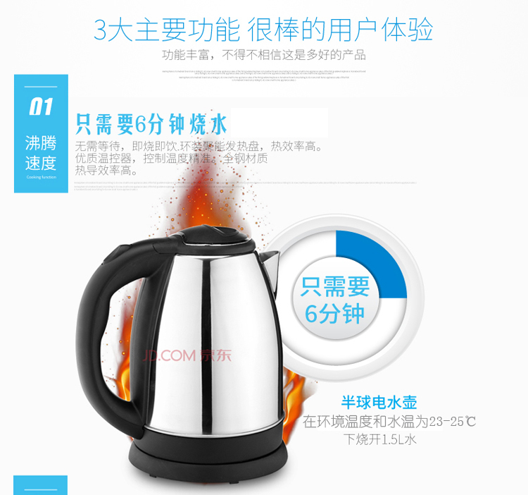 半球（Peskoe）WDF-1.5A 不锈钢电水壶1.5L 内钢盖 干烧断电保护