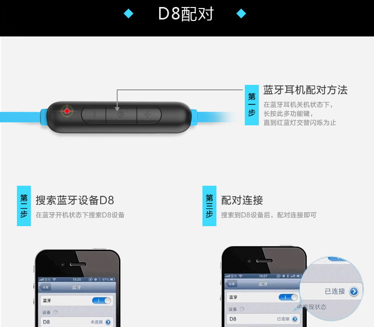Masentek D8动吧 无线运动立体声音乐蓝牙耳机 通用型 入耳式 魅力湖蓝