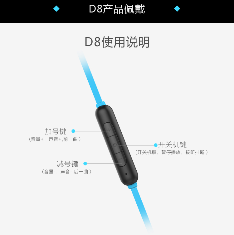 Masentek D8动吧 无线运动立体声音乐蓝牙耳机 通用型 入耳式 魅力湖蓝