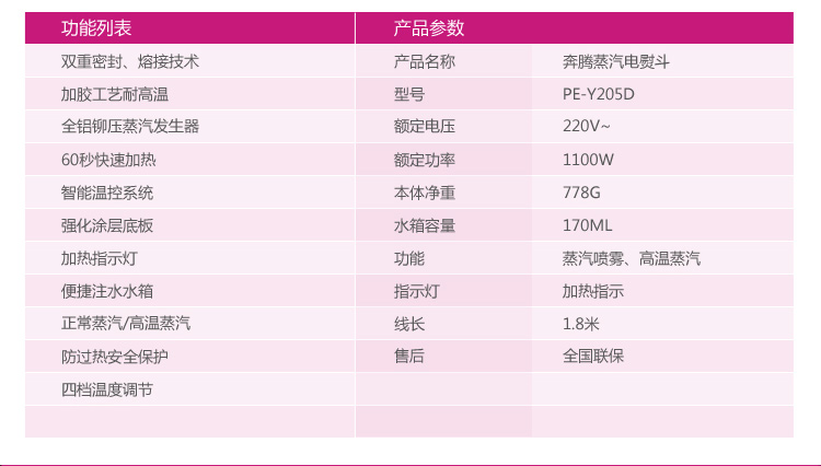 奔腾（POVOS)电熨斗 PE-Y205D 手持家用基础熨烫系列