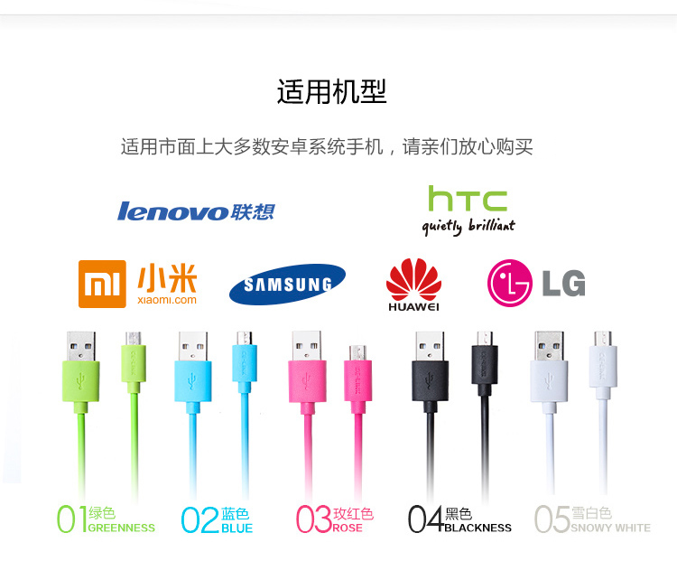 CE-LINK 4064 安卓数据线/Micro USB手机平板充电线 2米 白色 适于三星/小米/魅族/华为/VIVO/OPPO安卓手机