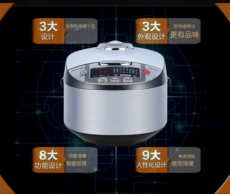 
                                        美的（Midea)电饭煲FS4088 IH电磁加热 涡轮除泡防溢锅 精钢鼎釜4L电饭锅                