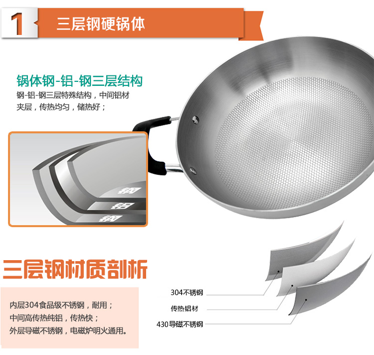 
                                        爱仕达 32CM三层复合钢炒锅LQS1332 电磁炉明火通用炒锅少烟锅 可视半玻璃盖                