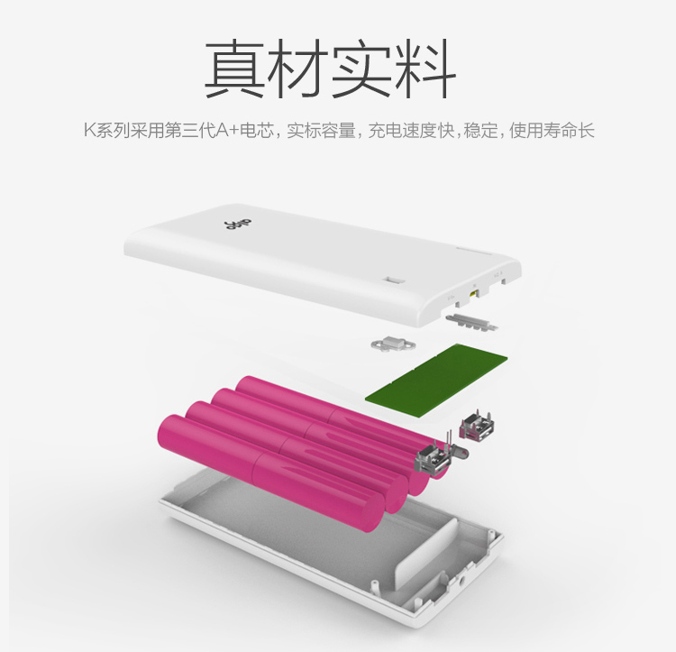 爱国者（aigo）移动电源 18000毫安 K180 通用充电宝 白色