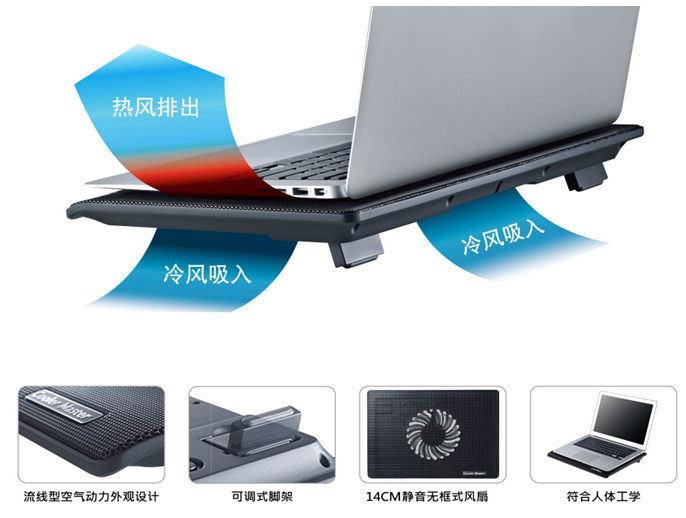 
                                        酷冷至尊(CoolerMaster)I100 9-15.4英寸笔记本散热器(冲网面板/14cm风扇/静音/大风量)黑色                