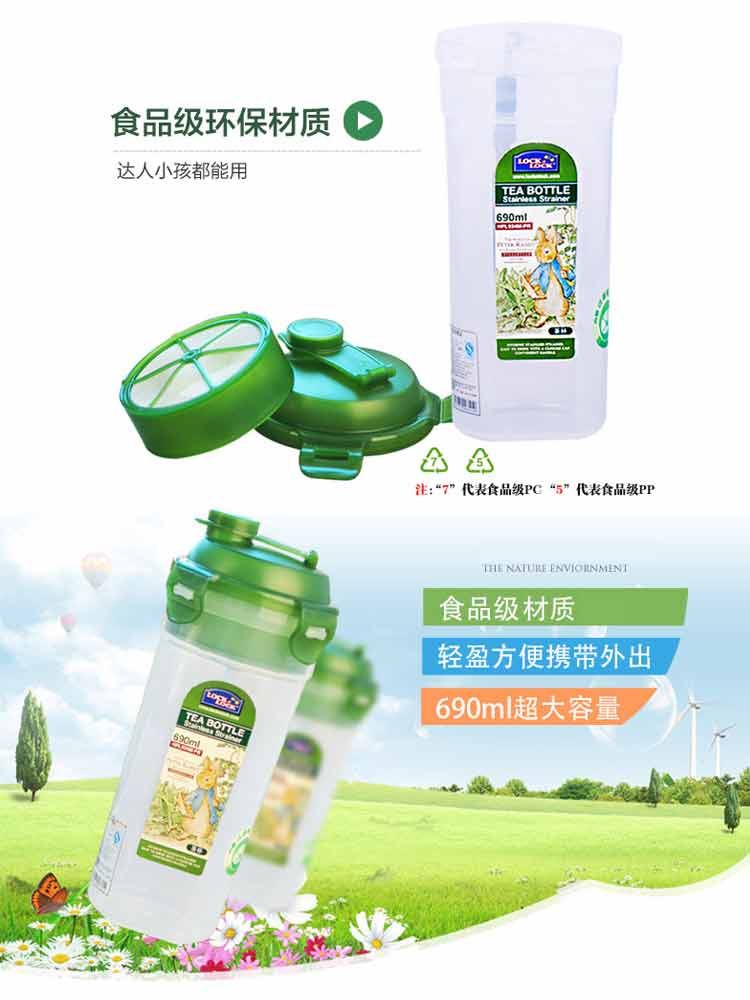 
                                        
                                                                                乐扣乐扣（lock&lock）便携夏季运动水杯 比得兔系列户外旅行防漏学生随手塑料水杯子 690ml HPL934M-PR                