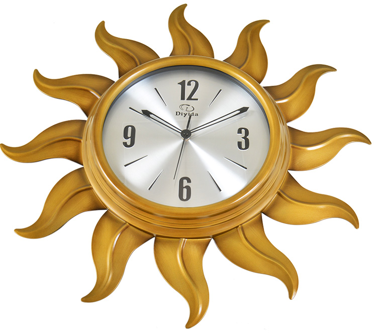 帝易达 挂钟客厅简约办公创意时钟太阳造型静音石英钟 66149a 青铜色