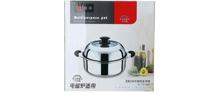 
                                        【京东超市】建丽食品级不锈钢复合底28CM电磁炉通用特价促销加厚多用火锅汤锅蒸锅                