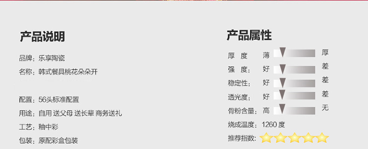 
                                        乐享 56头碗套装景德镇釉中骨瓷餐具套装盘碟礼品 桃花朵朵                