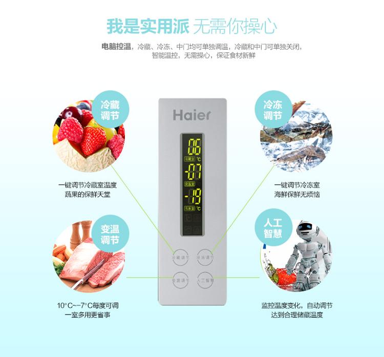 
                                        海尔（Haier）216升 三门冰箱 电脑控温 节能环保 大冷冻能力 BCD-216SDN                
