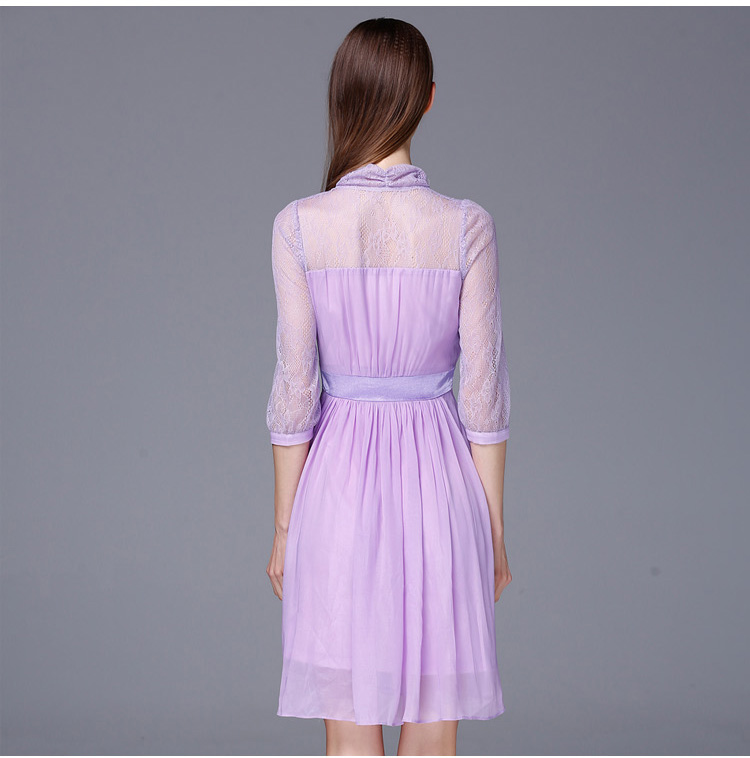 olisi 紫色蕾丝拼接大摆连衣裙 502t8541b22 m