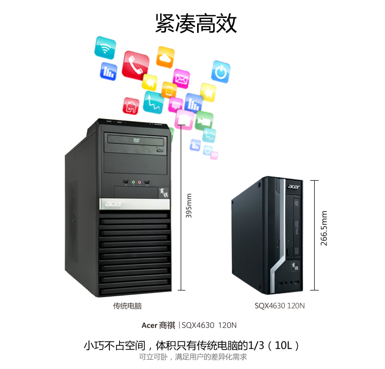 宏碁（acer）SQX4630 120N 商用台式电脑 （G1840 2G 500G DVD 键鼠 win7 ）19.5英寸