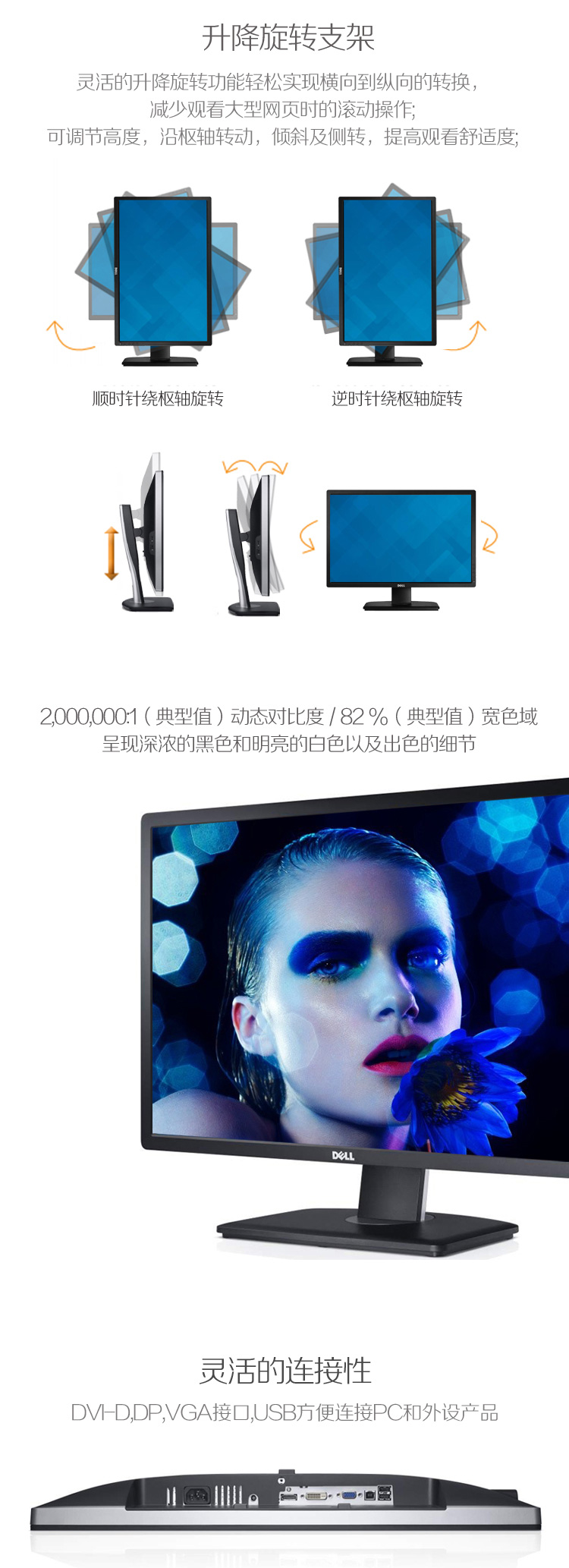 
                                                            戴尔（DELL）24英寸16:10屏幕比例旋转升降IPS屏个人商务 电脑显示器(U2412M)                