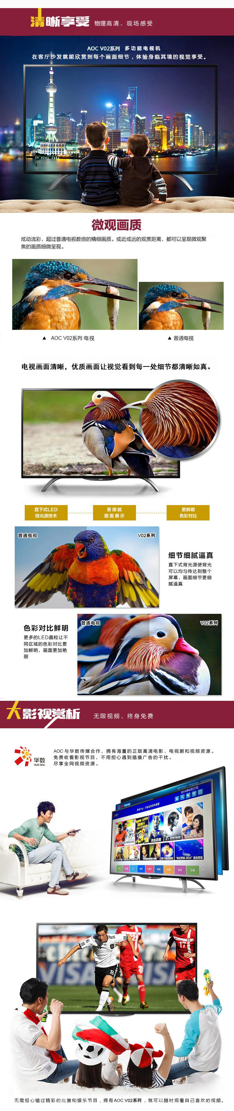 AOC LD32V02S  32英寸智能网络 LED数字电视/显示器（黑色）