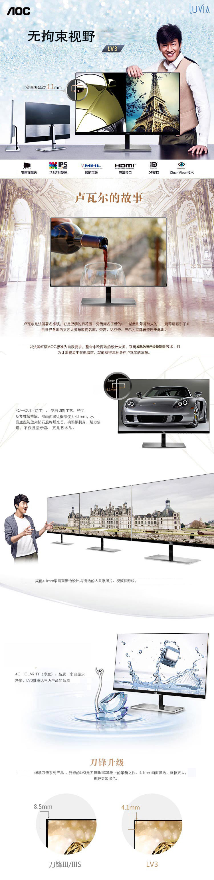 
                                                            AOC 卢瓦尔系列 LV243XIP 23.8英寸窄边框IPS广视角不闪屏 24 电脑显示器(双HDMI+DP)                