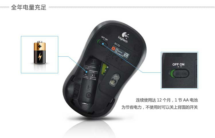 
                                        
                                                            罗技（Logitech）B175企业版 鼠标 无线鼠标 办公鼠标 对称鼠标 黑色 自营 带无线2.4G接收器                