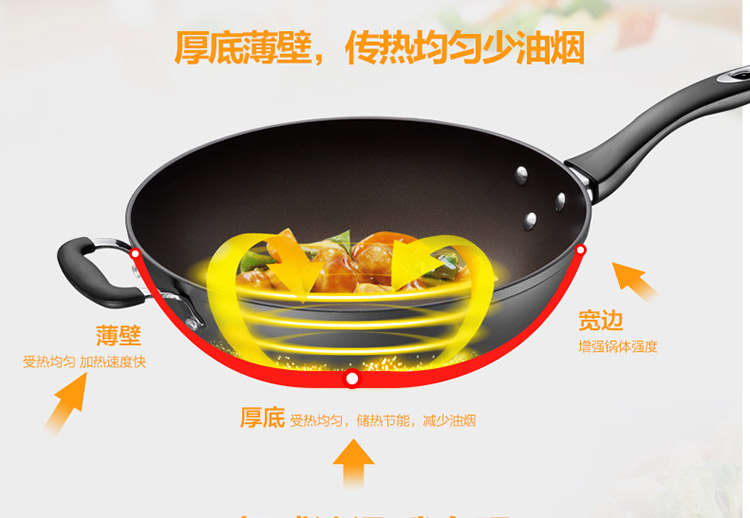 
                                                            爱仕达 32CM火龙眼新不粘聚能无油烟炒锅WG8332EHL 升级技术健康不粘锅具                