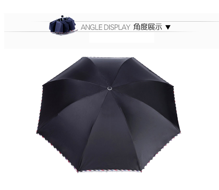 
                                        
                                        天堂伞 世纪佳缘黑胶三折太阳伞晴雨伞33186E黑色                