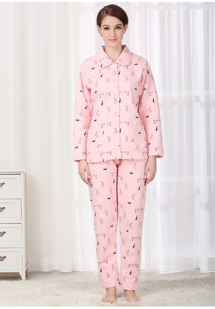 康妮雅(conlia)54162432 女中厚开胸长袖长裤套装 12浅虾肉色底印花xl