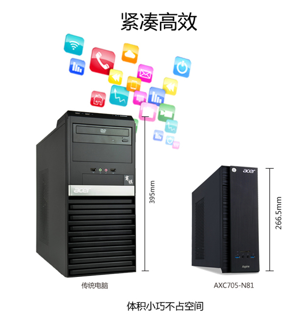 
                                        宏碁（acer）AXC705-N81 台式电脑整机（i3-4170 4G 1T GT705 1G独显 USB3.0 DVD刻录 键鼠 Win8.1）19.5英寸                